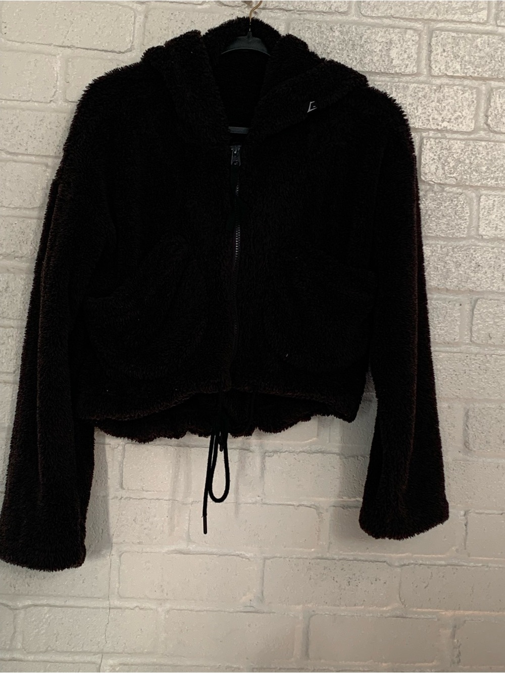 Gymshark Black Cropped Hooded Teddy Jacket